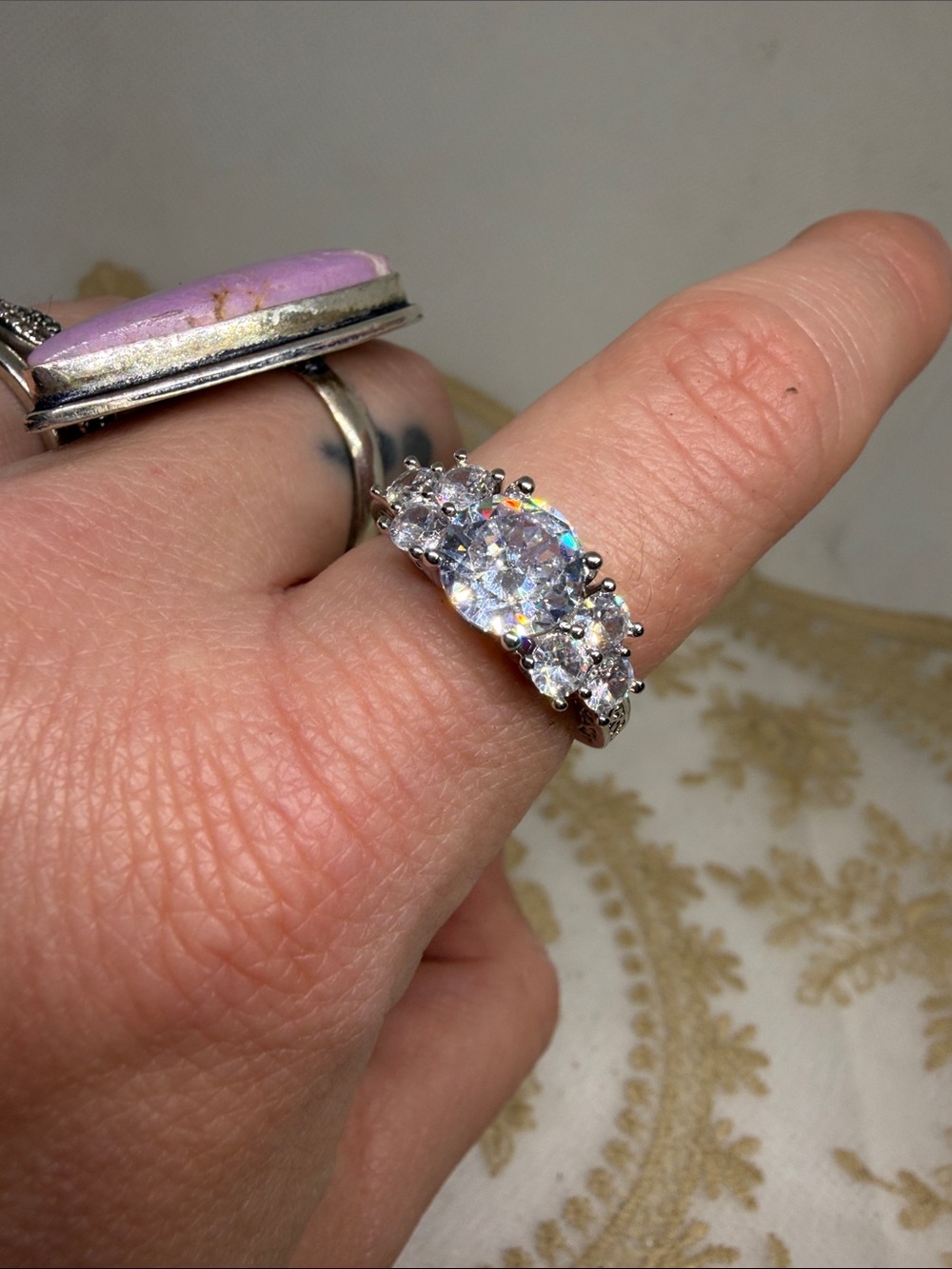 925 Sterling Silver 4ct TW CZ Halo Statement Ring Sz 8 Old Hollywood Glam